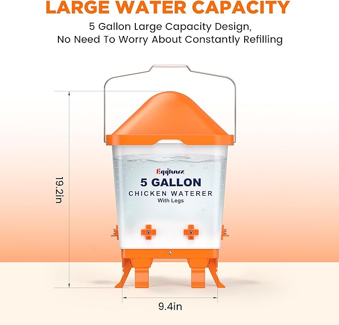 5 Gallons Chicken Waterer Bucket with Horizontal Nipples, Adjustable Legs and Anti-Roost Cone