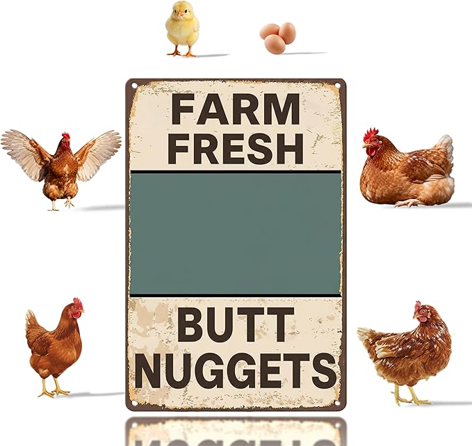 DIY Magnetic Attraction Design,Funny Chicken Tin Sign | chicken decor | Farmhouse Wall Decor, Rooster Kitchen & Bathroom Art,Metal Signs,Funny Gifts,8 * 12 Inch(Yellowish Green)