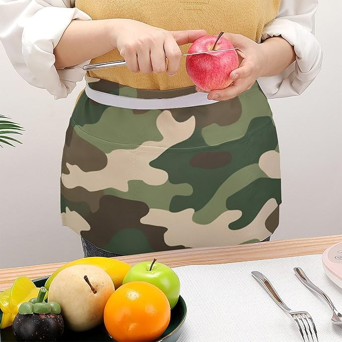 Unisex Apron for Cooking Server Waitress Half Waist Apron with 3 Pockets