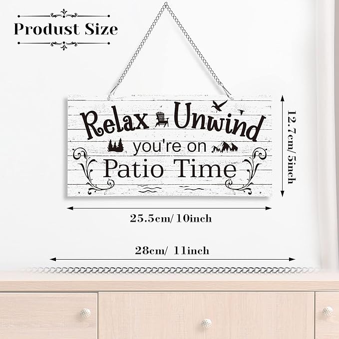 Hotop Patio Decor Patio Sign Decorations Outdoor Metal Porch Wall Decor Rustic Farmhouse Wall Art for Backyard Porch Balcony Gazebo Accessories(10 x 5",White)
