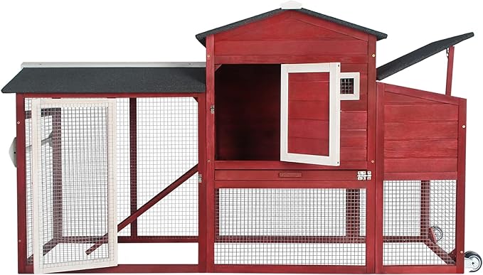 Chicken Coop Outdoor for 2-3 Chickens Hous- Poultry Cage Back Yard Mobile Hen House with Run & Nesting Box