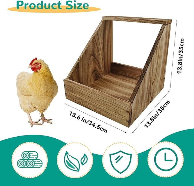 kathson Chicken Nesting Box,Wood Chickens Coop Nesting Boxes Single Compartment Hen Nesting Box Big Duty Laying Nest Boxes for Hens Ducks and Poultry(1 Pcs,No Perch)