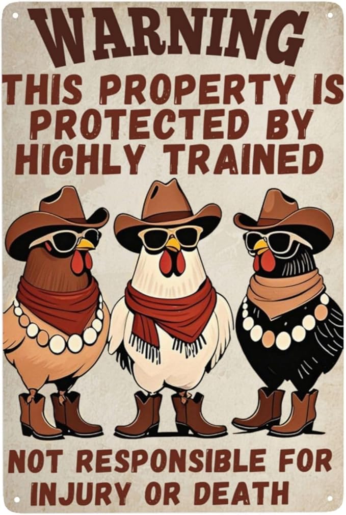 Funny Chicken Coop Sign "Warning" Metal Chicken Signs for Coop Funny Outdoor Farmhouse Kitchen Garden Decor 8 X 12 Inch Chicken Gifts