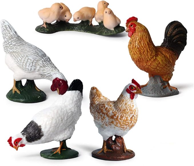 Farm Animals Figures, 5 Piece Simulated Farm Chicken Animal Statue Realistic Chicken Farm Animals Figures Cake Topper, Chicken Model Easter Egg Christmas Birthday Gift