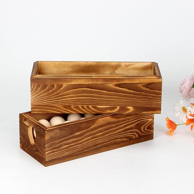 Wooden Crate for 24 Fresh Eggs, Stackable Holder Countertop With Double Layers for Display, Rustic Storage Box With Handle for Easter Supermarket Farm Kitchen Supplies, 2 PCS