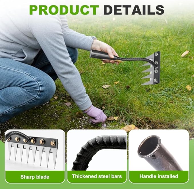 2026 New Iron Weeding Rake 2.0, 5/6/7/8 Teeth Carbon Steel Garden Weeding Rakes, Iron Rake for Gardening and Weeding, Heavy-Duty Garden Weed Puller Tool for Lawn Yard Gardens Farm (6Teeth)