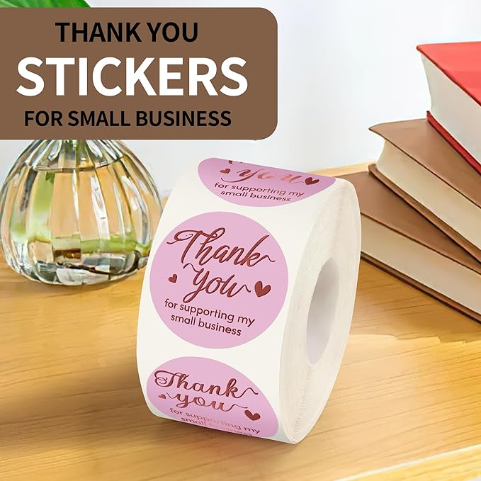 600 Pcs Thank You Stickers for Small Business, 1.5 Inches Self-Adhesive Elegant Round Seal for Envelopes, Party Favor