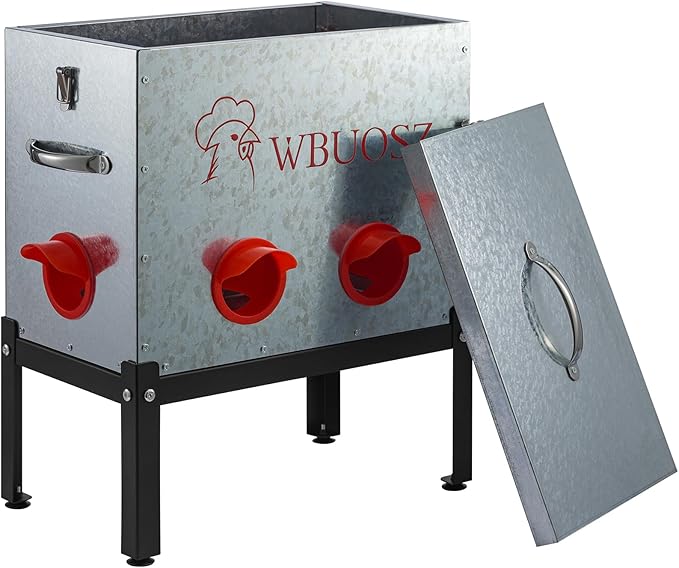 Automatic Chicken Feeder Box 40 lbs 6 Ports Large Capacity No Waste Galvanized Metal Poultry Feeder with Locking Lid and Legs for Hen Coop
