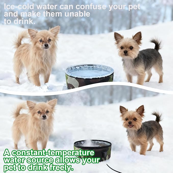 3L Heated Water Bowl for Pets –Foldable, Waterproof for Dogs, Cats, Squirrels, Rabbits, Chickens, and Birds – Winter Outdoor Use – Keeps Water from Freezing in Snowy Weather