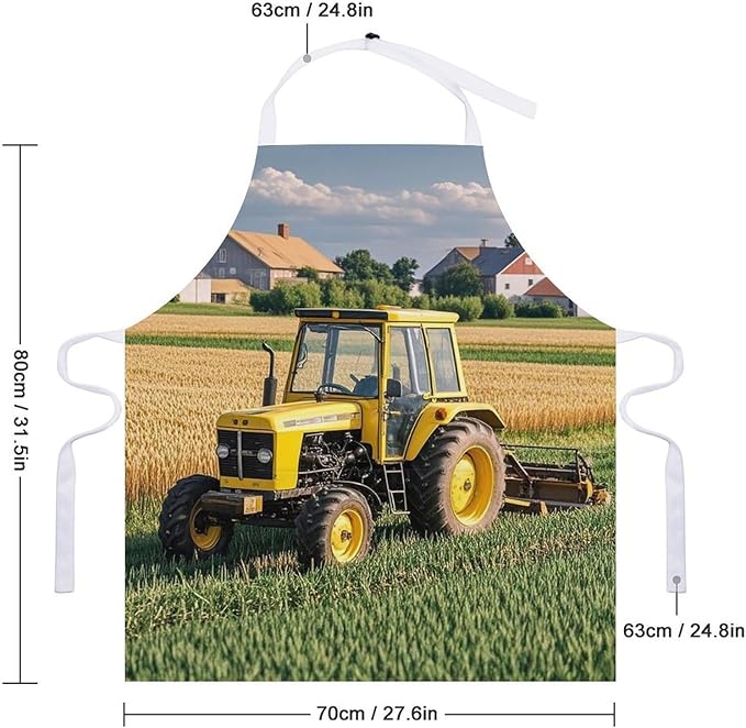 Adult Tractor Farm Apron Waterproof Apron with Large Pocket Adjustable Neck Strap Kitchen Bib Work Aprons Long Ties Cooking Baking Gardening Painting for Women Men