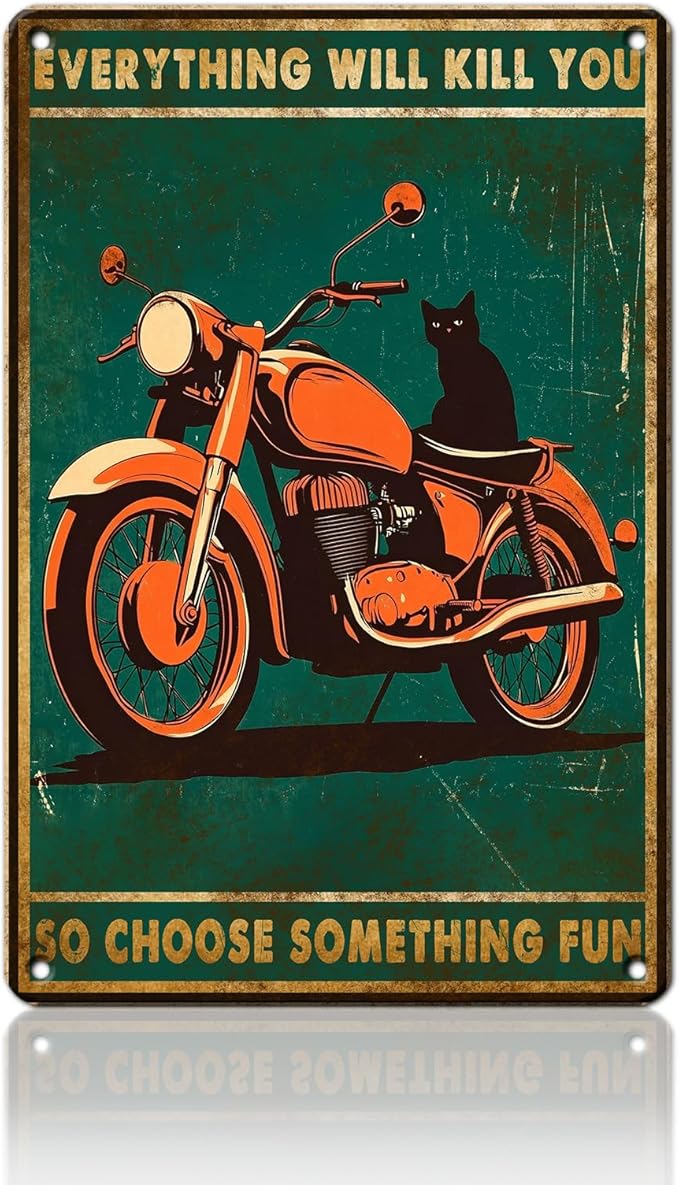 PEACHGARDEN Black Cat Metal Tin Sign Everything Will Kill You Choose Something Fun Retro Tin Signs Funny Motorcycle Sign for bar Coffee Shop Kitchen Home Wall Decoration Tin Sign 12x8inch