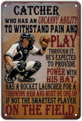 Baseball Catcher Metal Tin Sign Baseball Catcher Funny Sign Home Kitchen Wall Decor 8x12 Inch Funny Plaque