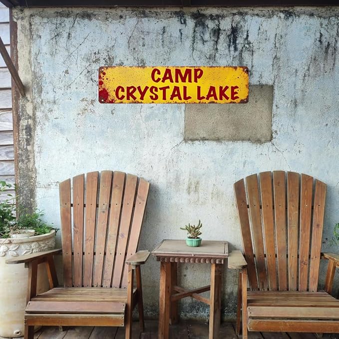 Horror Decor Camp Crystal Lake Street Sign Vintage Metal Tin Signs Horror Movie Decor Halloween Posters Man Cave For Home Kitchen Bathroom Wall Decorations 16x4 Inches