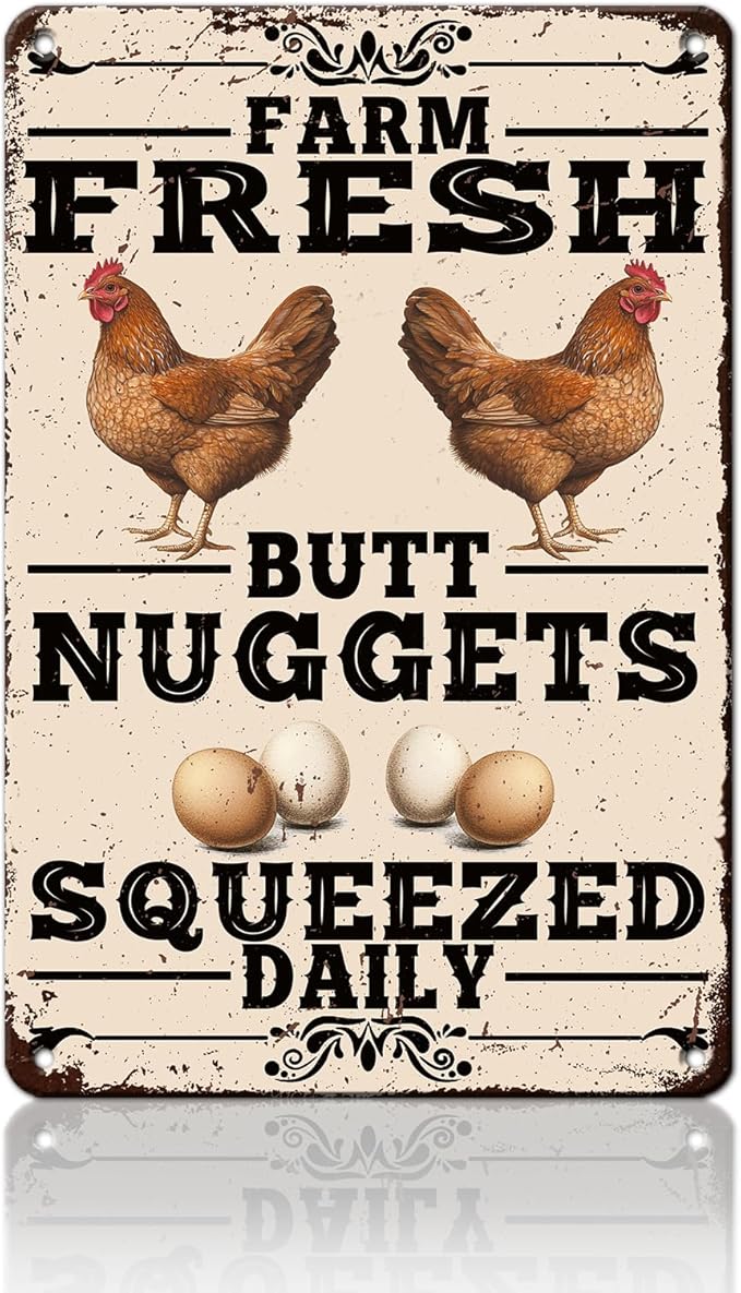 Funny Chicken Coop Tin Sign Vintage Farm Fresh Butt Nuggets Chicken Metal Sign Home Kitchen Outdoor Farmhouse Garden Wall Decor Poster 12x16 Inch