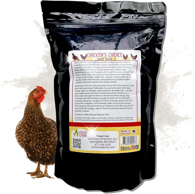 Chicken's Choice Chicken Dust Bath, 6 lb Natural Volcanic Ash Dust Bath for Chickens with Chick Fresh Odor Control and Eliminator 24 oz Spray Bottle. Made in America