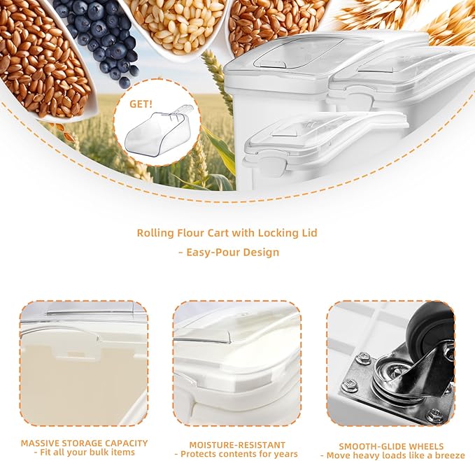 Ingredient Storage Bin,21 Gallon Dispenser Bin with Scoop for Dry Food, Sugar, Baking Supplies,Kitchen Rice Cereal Flour Bin,BPA Free,Pet Food Storage Container,Dog Cat Birds Food (21 Gallon)