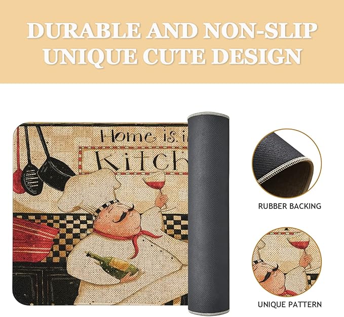 Roszwtit Farmhouse Kitchen Rugs and Mats, Chef Door Mat, Seasonal Washable Non-Slip Floor Mats for Home Kitchen Decor 30x17 Inch