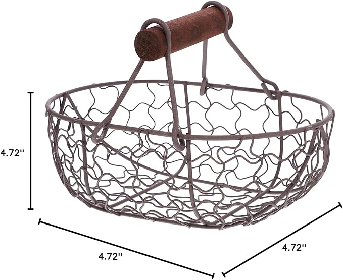 Egg Basket for Gathering Fresh Eggs Farmhouse Metal Wire Egg Basket Vintage Style Egg Collecting Basket Fruit Basket Bread Basket Potato Storage Basket with Handle
