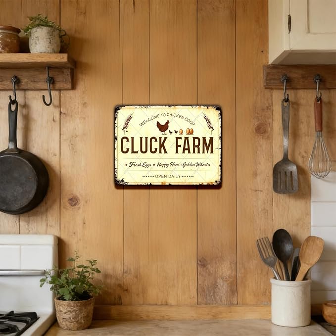 Funny Chicken Sign Welcome To Chicken Coop Cluck Farm Vintage Metal Decor Art Poster for Home Cafe Bar Kitchen Door Porch Yard Wall Decorations 12x8 Inch