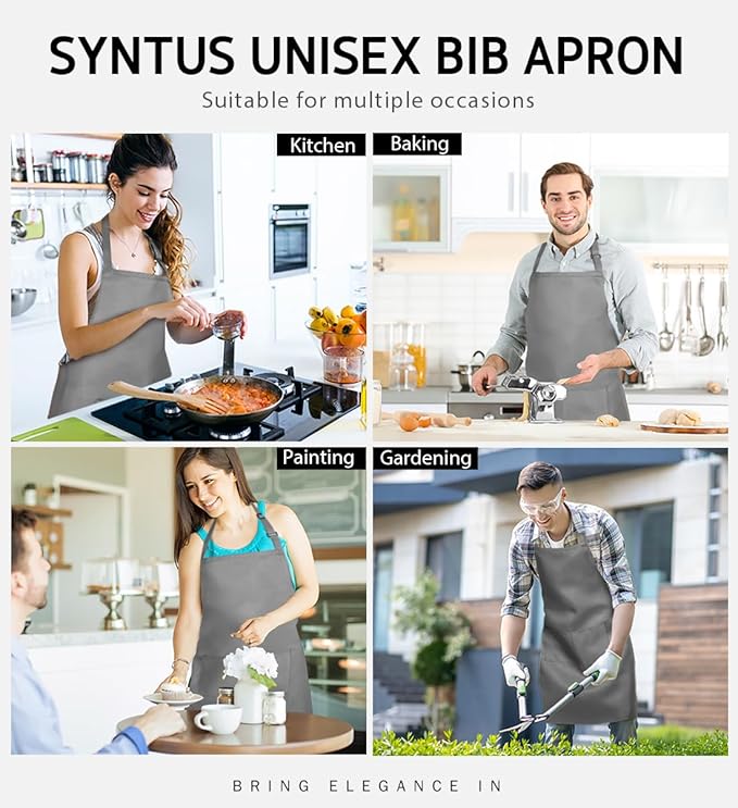 Syntus Adjustable Bib Apron with 2 Pockets Cooking Kitchen Aprons for Women Men Chef