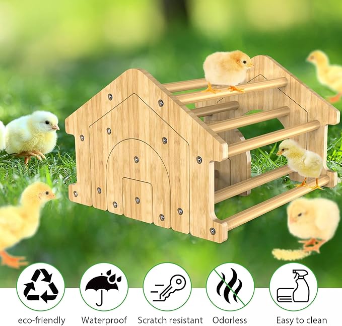 Bamboo Chicken Perch Set(4 Pack), Strong Roosting Bar for coop and brooder, Training Perch for Large Bird, Hens, Parrots, Macaw, Easy to Assemble and Clean, Fun Toys for Chicken