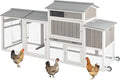 Chicken Coop Mobile Wooden Hen House with Nesting Box,83.2" L Outdoor Chicken House with 2 Wheels and Removable Tray,Fir Wood Chicken Tractor with 6 Ventilation Door and 1 Ramp,Grey