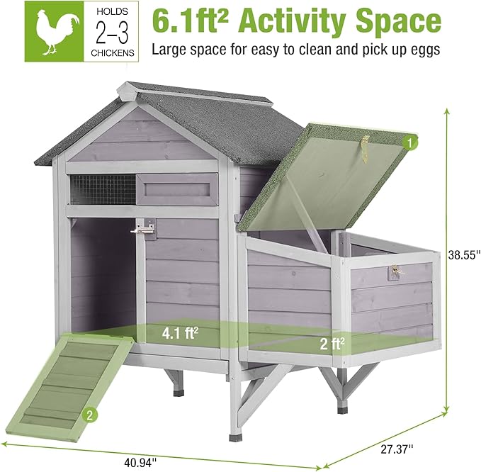 GUTINNEEN Outdoor Chicken Coop with Nesting Box, Weatherproof Hen House with Leakproof Pull-Out Tray, Oenable Roof, Poultry Coops for Chickens, Duck & Quail
