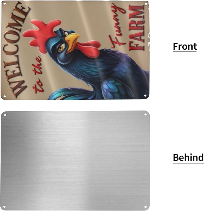 Welcome to The Funny Farm Aluminum Sign Humorous Chicken Coop Sign Rustic Farmhouse Welcome Sign for Backyard Flock 8x12 Inches Outdoor Metal Decor Style-02
