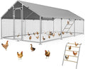Large Chicken Coop Run with Roosting Perch, Outdoor Poultry Cage with Waterproof & UV-Resistant Cover for Chickens, Ducks, Rabbits in Farm Use, Spire Roof(212.6×106.3×78.4 in)