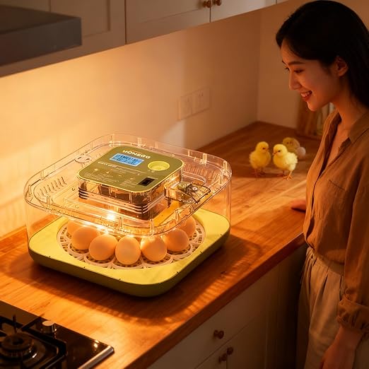 Ovatt 12-Egg Incubator with LED Display, Automatic Temperature and Humidity Control, and Automatic Egg Turner for Chicken, Duck, Quail, and Goose Eggs—Ideal for Home and Small Farms