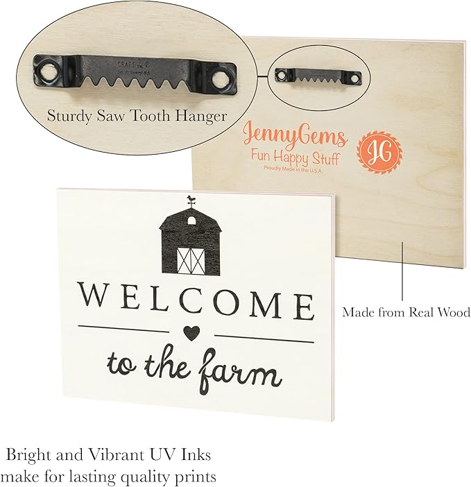 JennyGems Welcome To the Farm Wooden Sign, Barn Gifts, Rustic Farmhouse Decorations Wall Hanging, White