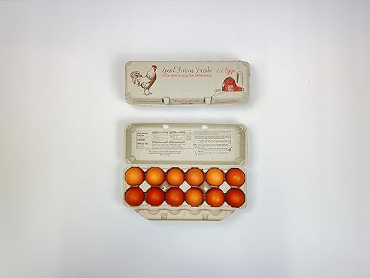 12 Count Egg Cartons - Printed Red/Brown - Recycled Paper Pulp, Solid Top Style for Chicken Eggs - Made in USA
