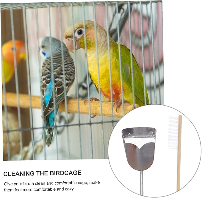 Angoily 4pcs Bird Cage Cleaning Tool Set and Handle Brush and Shovel for Efficient Parrot Cage Maintenance Random for Daily Cleaning