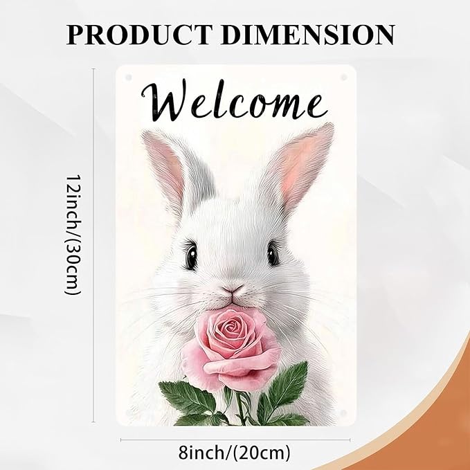 Easter Bunny Vintage Tin Sign Welcome Rabbit Decorations Fun Decor for Home Wall Yard Garden 8X12Inch
