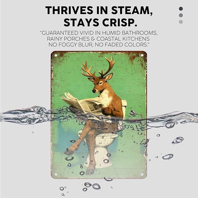 Vintage Deer Tin Sign Retro Metal Sign Wall Art Funny Nostalgic Wall Decor Decorations For Home Toilet Bathroom Man cave Cafe Kitchen Bar Office 16 * 12In