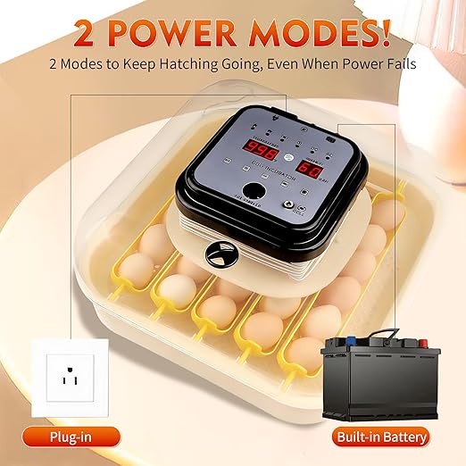 Incubators for Hatching Egg 30 Eggs Automatic Egg Turning & Humidity Control Egg Candler, Digital Temperature Display, Humidity Control&Alarm, Auto Water Chicken Quail Hatcher 110V/12V Dual Power