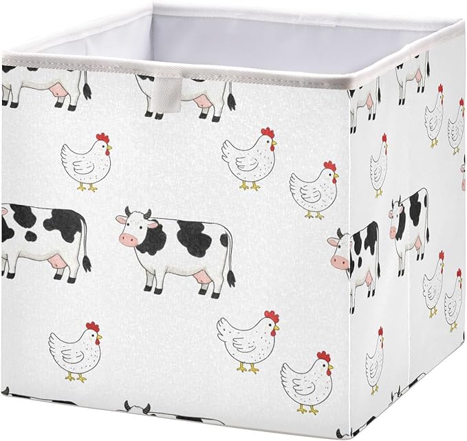 Farm Cows Chickens Storage Bins Cube Foldable Storage Baskets Bin Waterproof Home Organizer with Handles Basket for Blanket Clothes