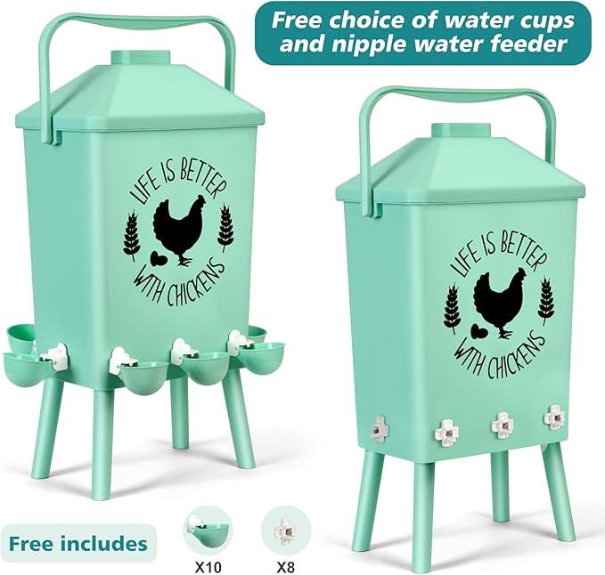 Tgeyd Automatic Chicken Feeder and Waterer Set(4.2Gal/21Lb) with Stand Legs, Anti-Perching Roof, Gravity-Fed System for Poultry,Chicken Coop Accessories