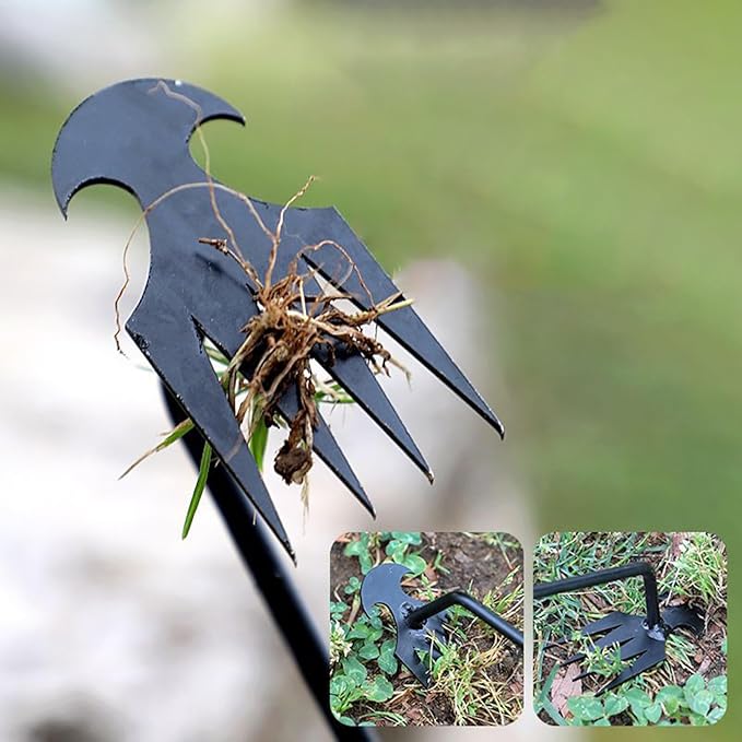 Weed Puller Tool, Weeding Artifact Uprooting Weeding Tool, Garden Weeder Tool 4 Teeth Manganese Steel Forged, Weed Master Weeding Tool, Weed Removal Tool for Vegetable Backyard Farm (Black-50cm)