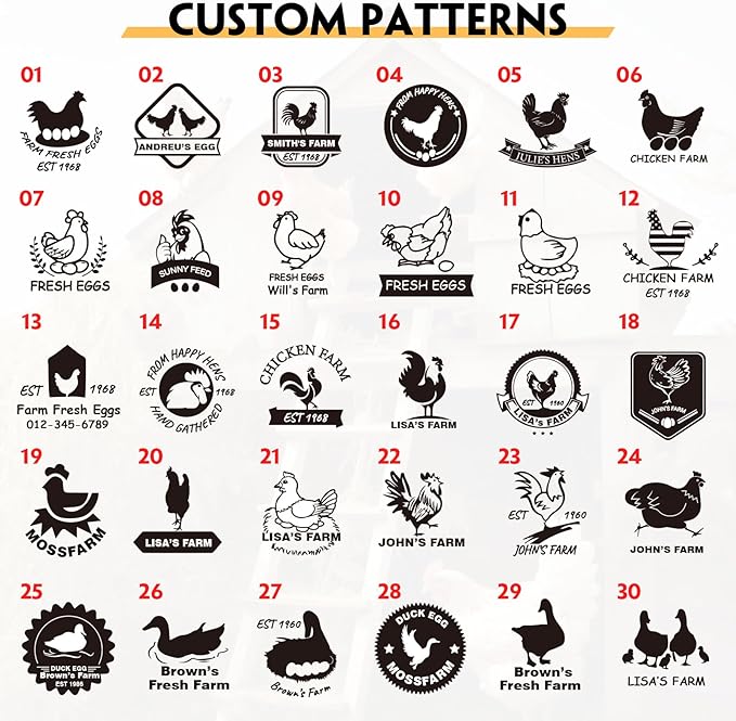 HDSD Custom Egg Stamp, Personalized Egg Markers Long Lasting Uniquely Designed Stamps, Large Egg Markers for Fresh Farm Coop Branding & Backyard Egg Stamping, Includes Ink Bottle