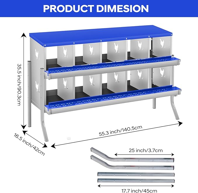 GarveeLife Chicken Nesting Box, 10 Compartments Nesting Box for Chickens, Two-Tier Galvanized Steel Chicken Egg Laying Box with Large Vented Holes Wall Mounting for Easy Egg Collection