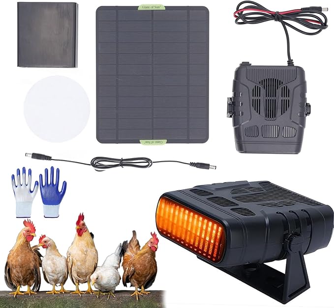 Solar Heater for Greenhouse, Livestock Heater Kit with Solar Panel, Overheat Protection Poultry Warming System for Chicken Coops, Greenhouses, Solar Powered Waterproof Outdoor Heater (SET B)