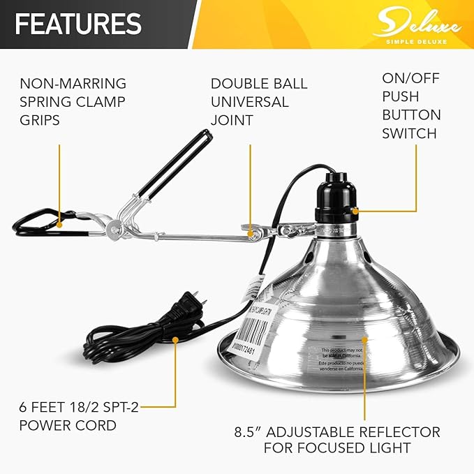 Simple Deluxe 1-Pack Clamp Lamp Light with 8.5 Inch Aluminum Reflector up to 150 Watt E26 (no Bulb Included), Silver and Black