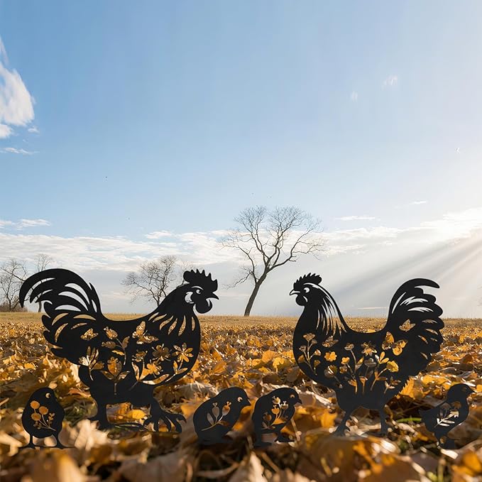 Chicken Decor, Garden Metal Stakes Gifts for Women/Men Chicken Lovers Gifts Silhouette Statues for Yard Art, Outside, Patio, Outdoor Decor, Garden Decorations, Lawn Ornaments