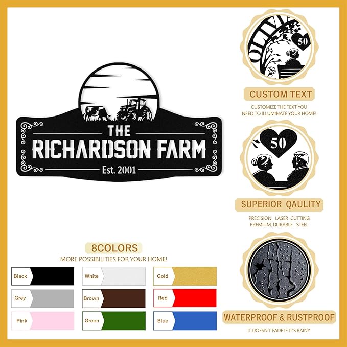 Personalized Metal Farm Signs, Custom Ranch Sign, Customized Farm Metal Signs Outdoor, Custom Large Hanging Family Name Sign for Farms, Ranch, Barn, Farmhouse