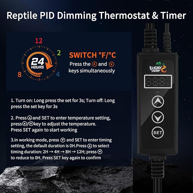 LUCKY HERP Reptile Light Fixture with Dimming Thermostat & Timer, Aluminum 8.5inch Dome Reptile Lamp Fixture, Heat Lamp Fixture for UVB Bulb Basking Heat Bulb