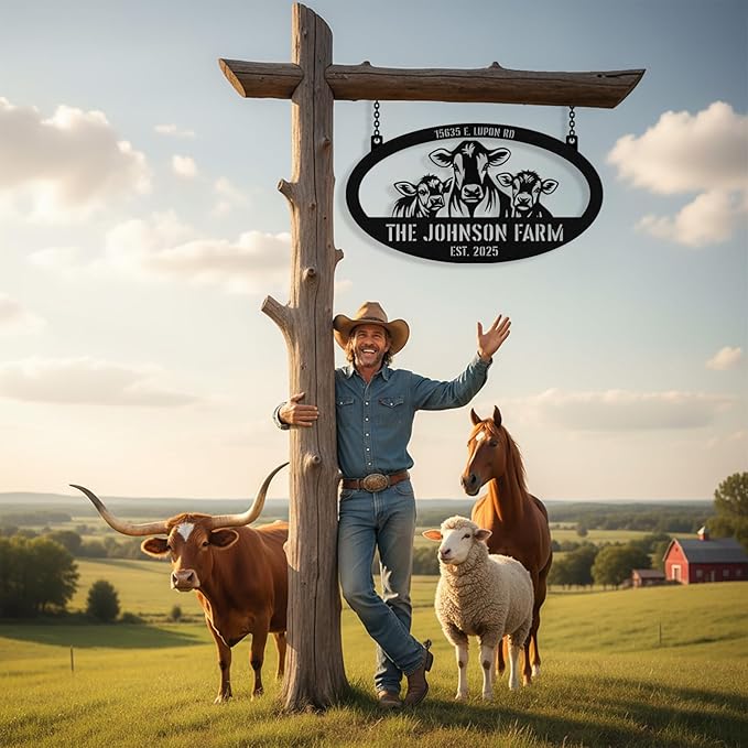 Personalized Farm Goat Metal Sign, Custom Goat Barn Sign, Customized Farm Metal Signs Outdoor, Custom Large Hanging Family Name Signs for Farms, Ranch, Barn, Farmhouse