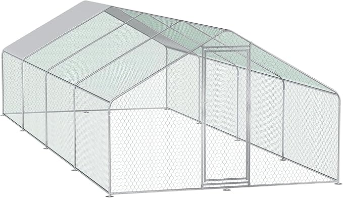 Chicken Coop Large Metal Chicken Run Pen for 20 Chickens Poultry Cage with Waterproof Cover for Walk-in Chicken Run for Yard Outdoor