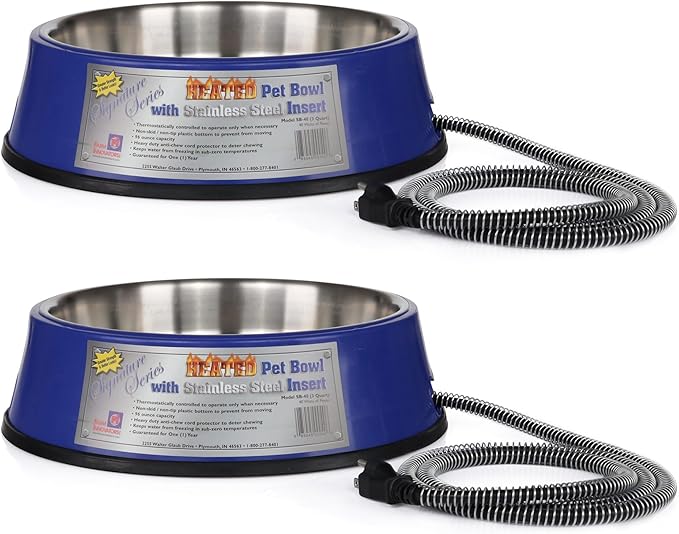 Farm Innovators Signature Series 3 Quart 40 Watt Electric Heated Pet Water Bowl with Stainless Steel Insert, Thermostatic Control, (2 Pack)