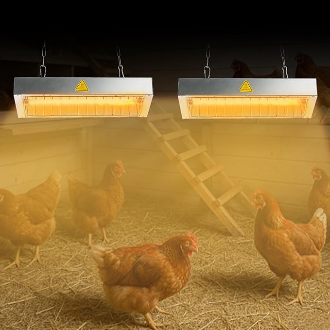 600W Chicken Coop Heater Lamp, Large Brooder Heat Lamp for Chickens, Adjustable Temp and Height, No Assembly Heater for Chicks Pets Livestock, 2 Pack